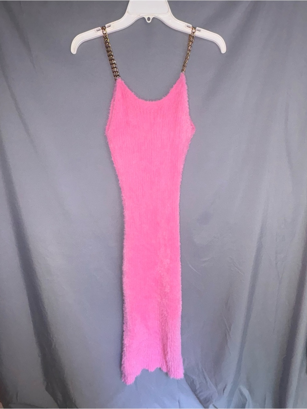 Almost Famous Pink Chain Strap Sleeveless Midi Sheath Dress Eyelash Knit Barbie